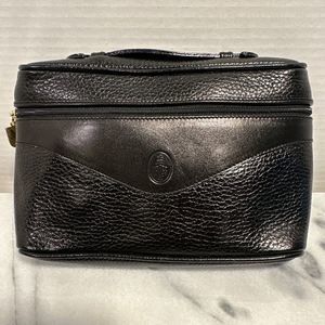 VTG Mark Cross NY black pebble leather make up travel bag case  NWOT Italy